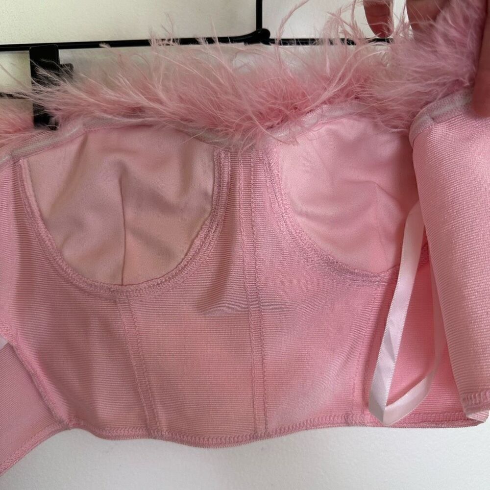 Superdown Ramona Feather Trim Bustier Top in Blush Pink - Picture 9 of 11